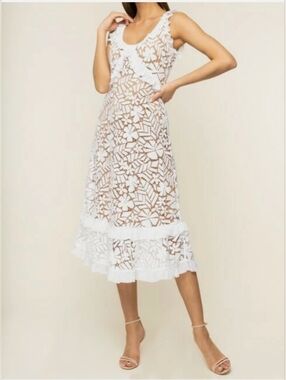 Michael Kors White Lace Guipure A-Line Dress Size M